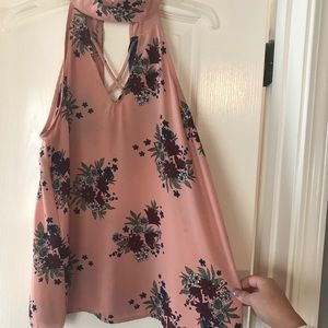 Blue Rain pink floral tank top